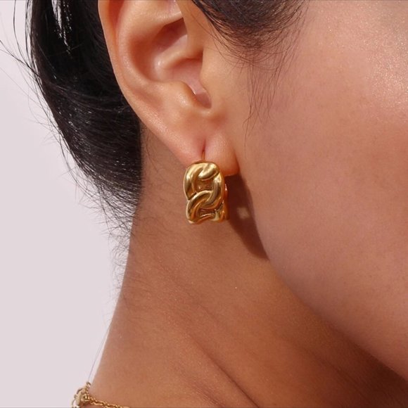 NEW CHUNKY HOOP 18K GOLD CUBAN CHAIN EARRINGS, BEAUTIFUL EARRINGS, CUTE EARRINGS - Picture 2 of 7